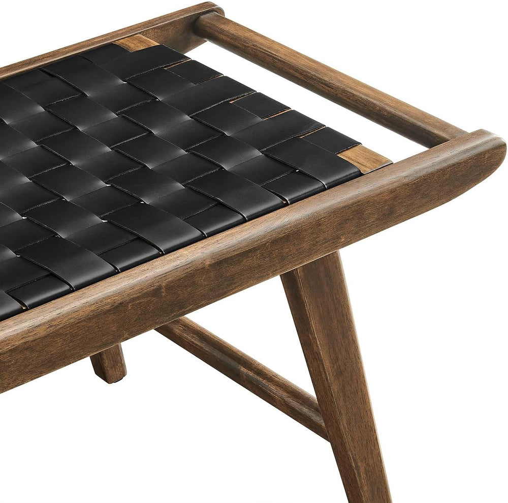 Modway Saoirse 47" Faux Leather Wood Bench in Walnut Black