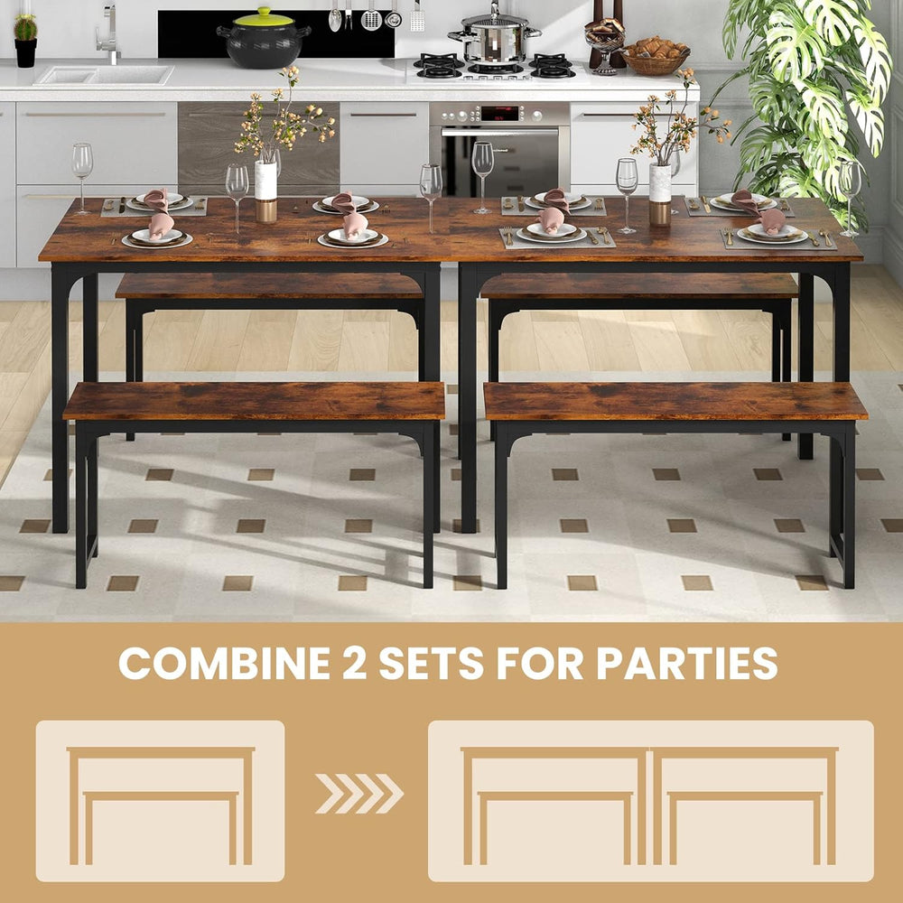 Tangkula 3-Piece Dining Table Set with Bench, Rectangular Kitchen Table with ...