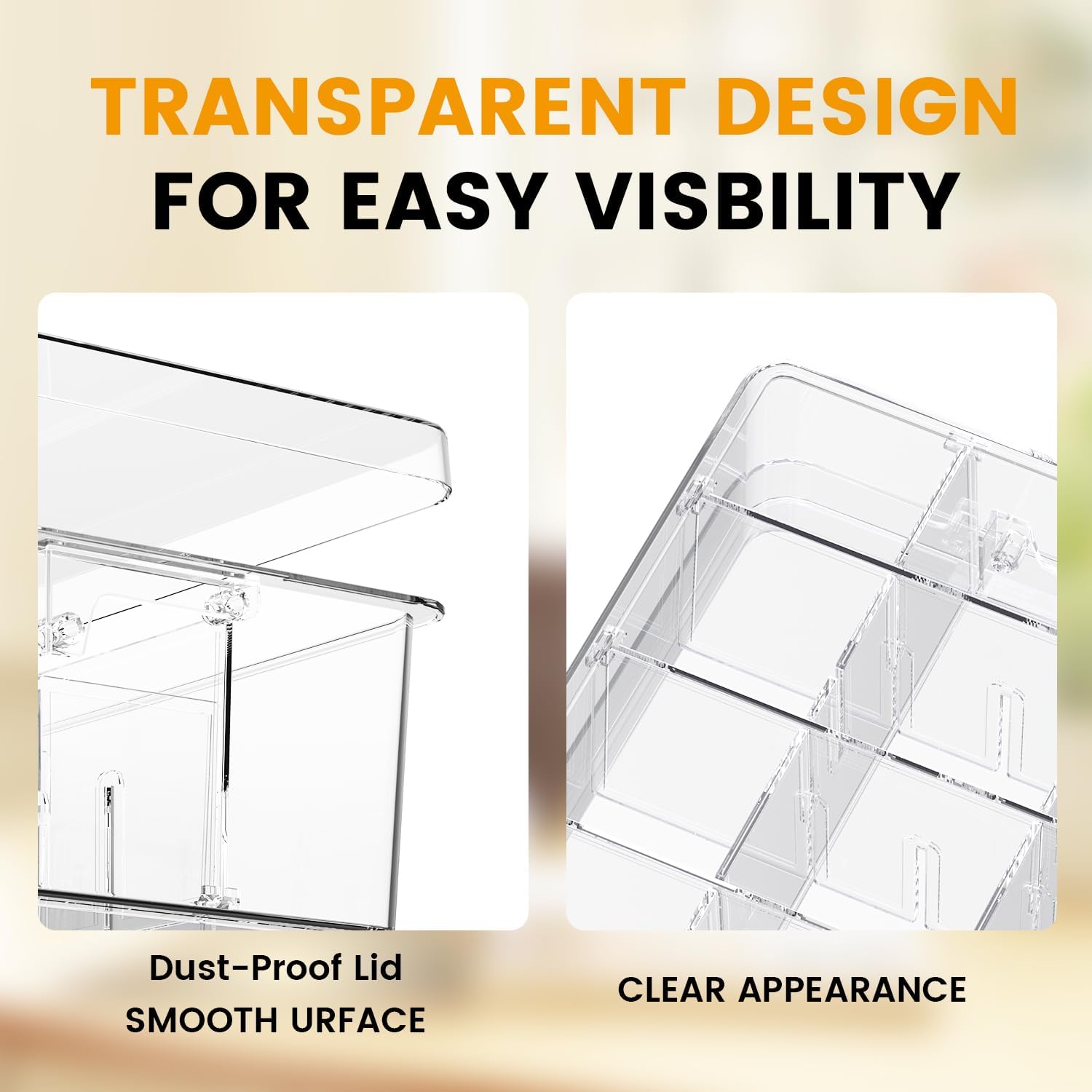 Socks Bra Underwear Drawer Organizer for Closet, 2 PCS Plastic Storage Box with 9 Removable Compartments and Lid, Clear Dresser Drawer Organizer Storage Container with Dividers for Sock Ties Belts