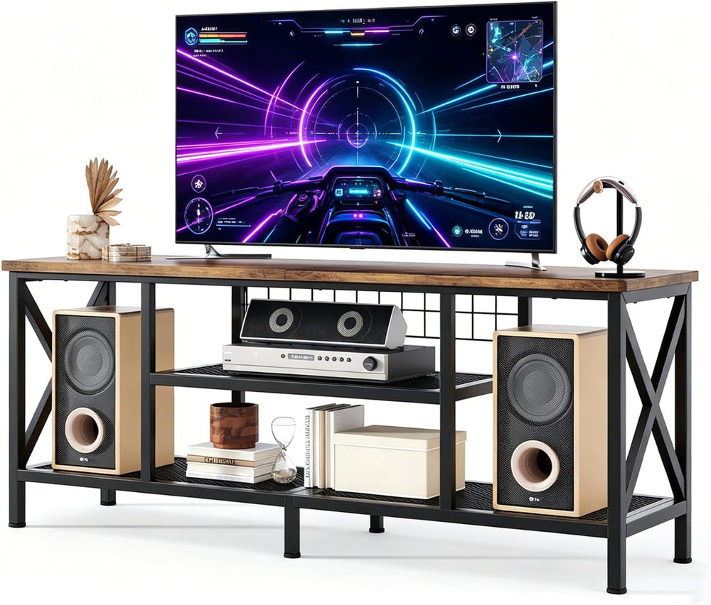 Gizoon 59.8" Industrial TV Stand for 55-65 Inch TVs, Rustic Brown, 3-Tie...