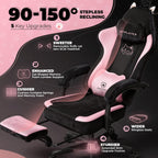 GTPOFFICE Cute Gaming Chair with Cat Ears,Ergonomic Computer Chair with Footrest Cat Paw Lumbar Support Comfortable Reclining Game Chair Desk Chair for Adult Teens, Soft Fabric, Pink Black
