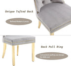 KCC Velvet Dining Chairs Set of 2, Upholstered High-end Tufted Dining Chair with Nailhead Back Ring Pull Trim Stainless Steel Legs, Contemporary Nikki Collection Modern Style for Kitchen, Light Gray