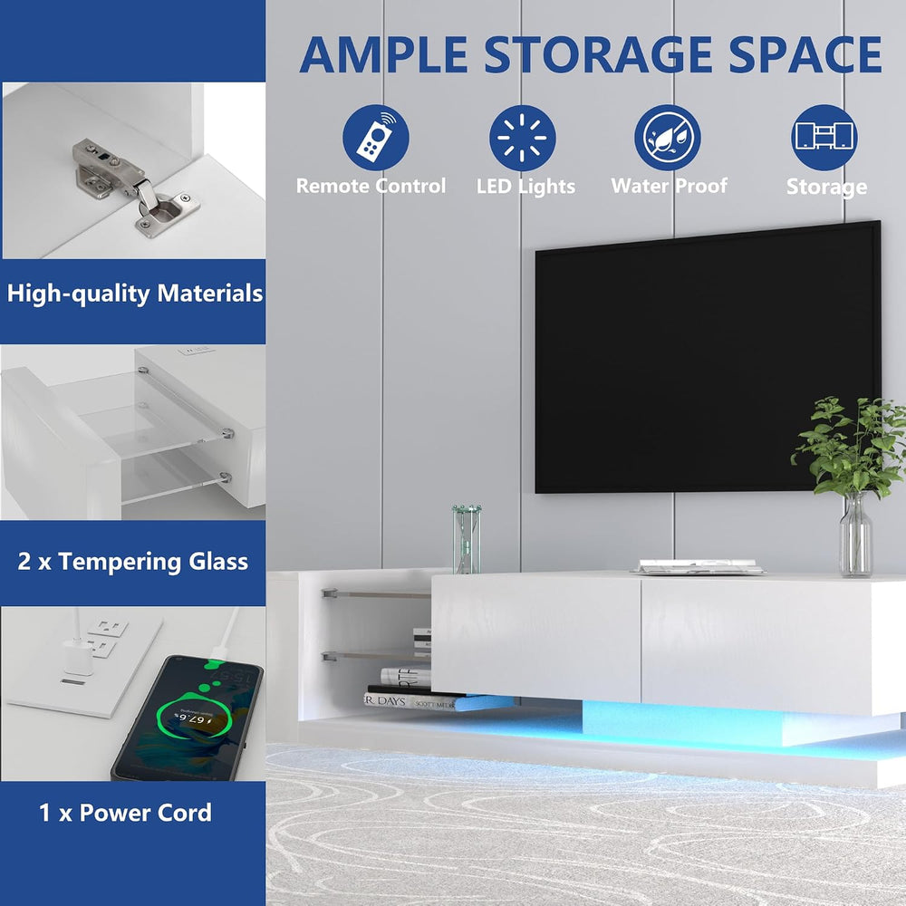 BAMACAR White TV Stand - Long Entertainment Center for 70-80 Inch TVs with St...