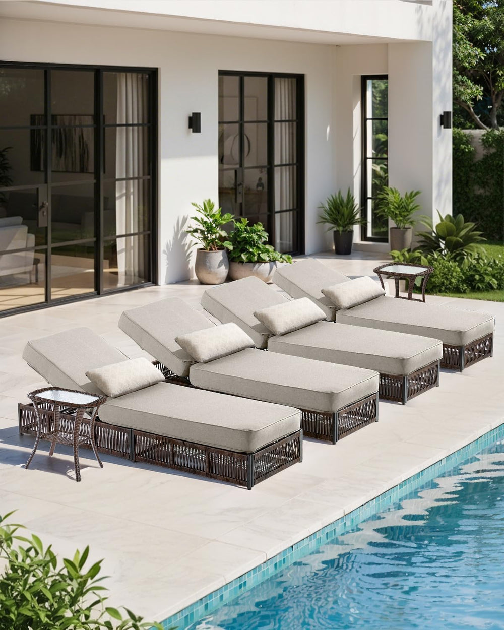 Luxury Outdoor Chaise Lounge with 5 Inch Thickened Cushion - 1 Set High Back ...