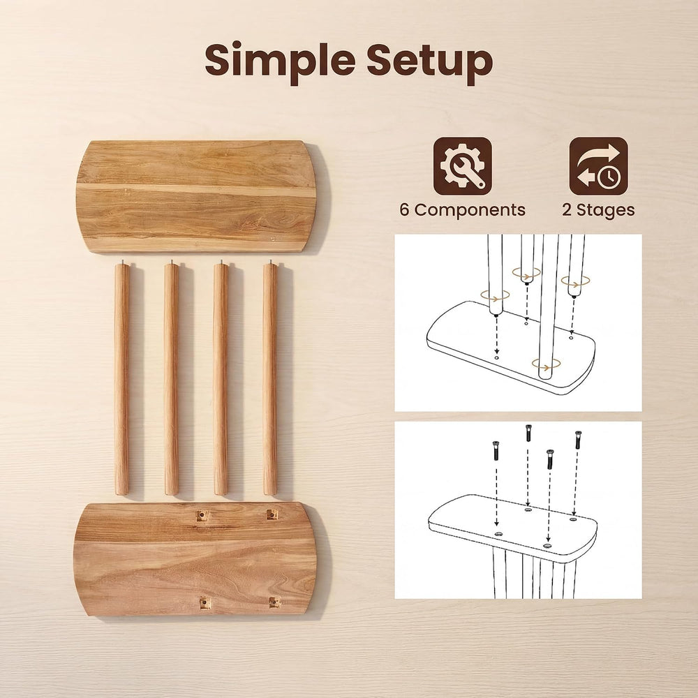 COSTWAY Solid Teak C-Shaped Side Table, Natural Slim 2-Tier End Table with Th...