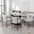 Boucle Dining Chairs Set of 6, Upholstered Dining Room Chairs with Black Metal Legs, Round Modern Dining Chair for Dining Room, Kitchen (Light Grey)