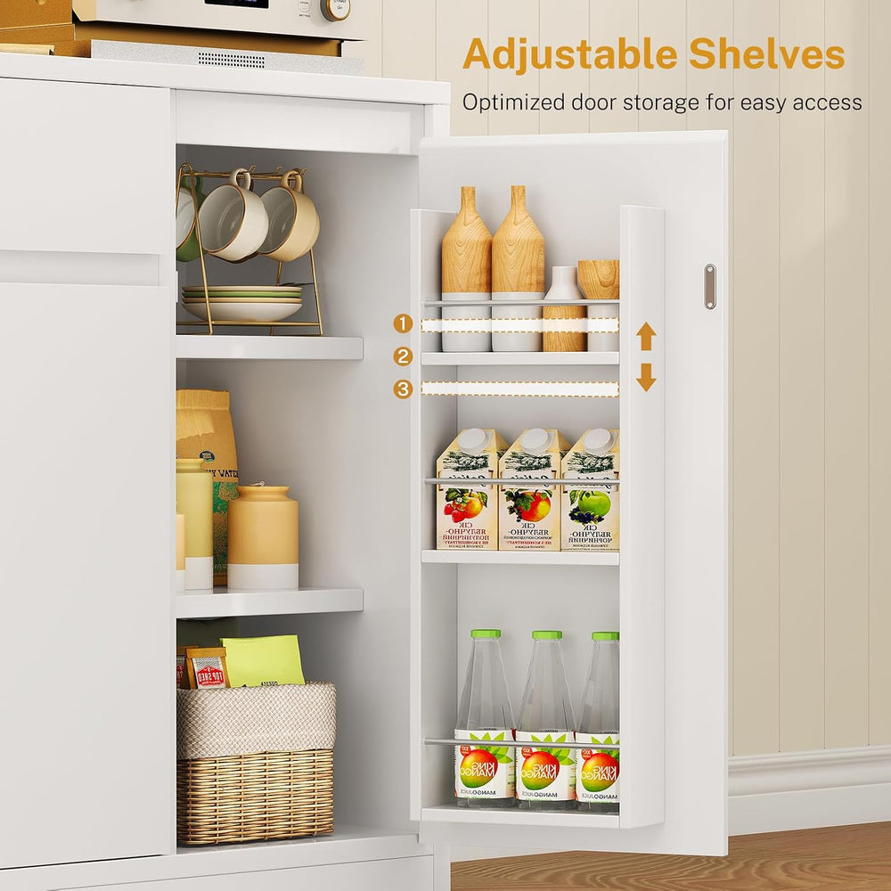 TEENFON Pantry Cabinet with Charging Station and LED Light, Kitchen Pantry Ca...