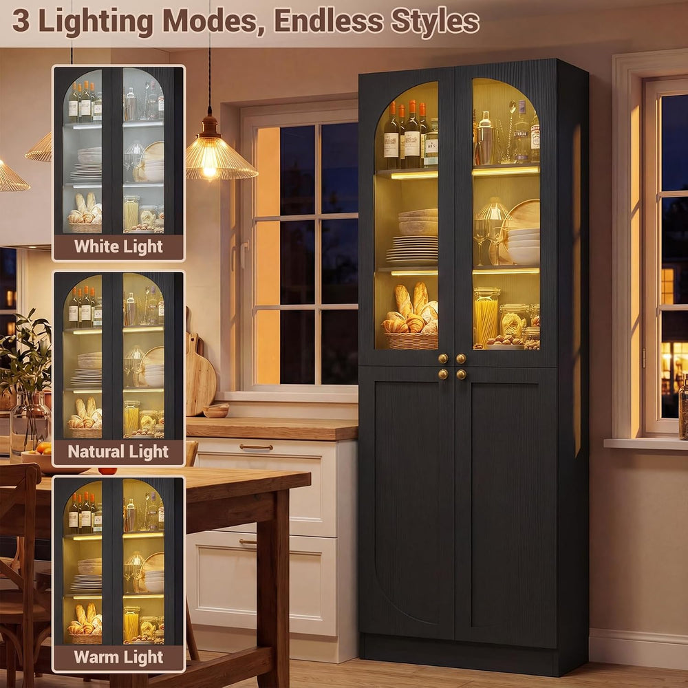 Cyclysio 80" Kitchen Pantry with 3 Motion Sensor Lights, Tall Arch Stora...