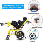 Kids Lightweight Folding Reclining Wheelchair with Adjustable Headrest - Full Lying Ergonomic Design Child Wheelchair, Armrest Height Adjustment, Sitting Position Control - Cerebral Palsy Wheelchair