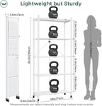 DEANIC 5 Tier Foldable Storage Shelves with Wheels, Large Capacity Shelving Unit, Freestanding Metal Wire Shelf Rack, No Assembly Organizer Rack for Garage Kitchen, Basement, Pantry(White)