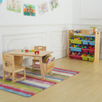Kids Solid Wood Table and 2 Chair Set with Storage Desk and Chair Set for Children Toddler Activity Table (Solid Wood/Natural)