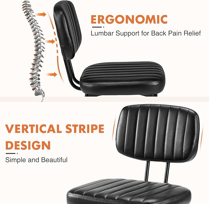 Sweetcrispy Dining Chairs Set of 2, Upholstered Mid Century Modern Kitchen Accent Chairs with Faux Leather Cushion Seat & Metal Legs for Home Office, Living Room - Black