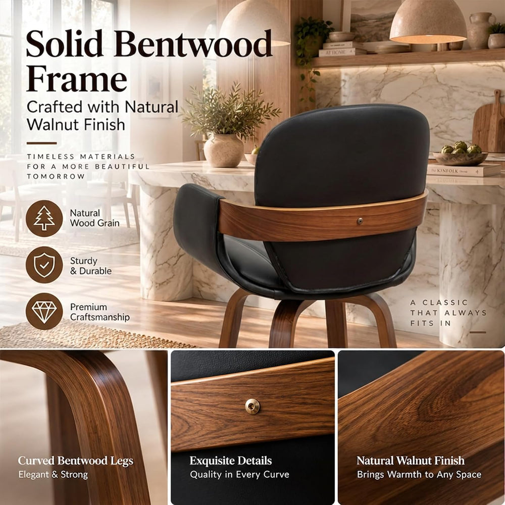 Mid Century Modern Bar Stools, Bar Height Stools with Walnut Finish