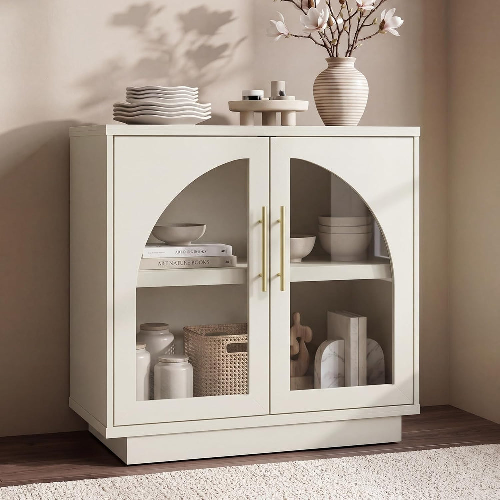 Fatmok Arched Glass Sideboard Buffet Cabinet, 31.5" Farmhouse Accent Sto...