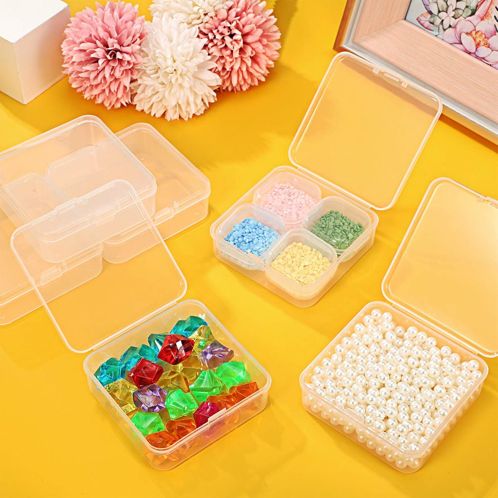 48 Packs Clear Small Plastic Containers Transparent Storage Box with Hinged Lid for Small Items Crafts Jewelry (2.9 x 2.9 x 1 Inches)
