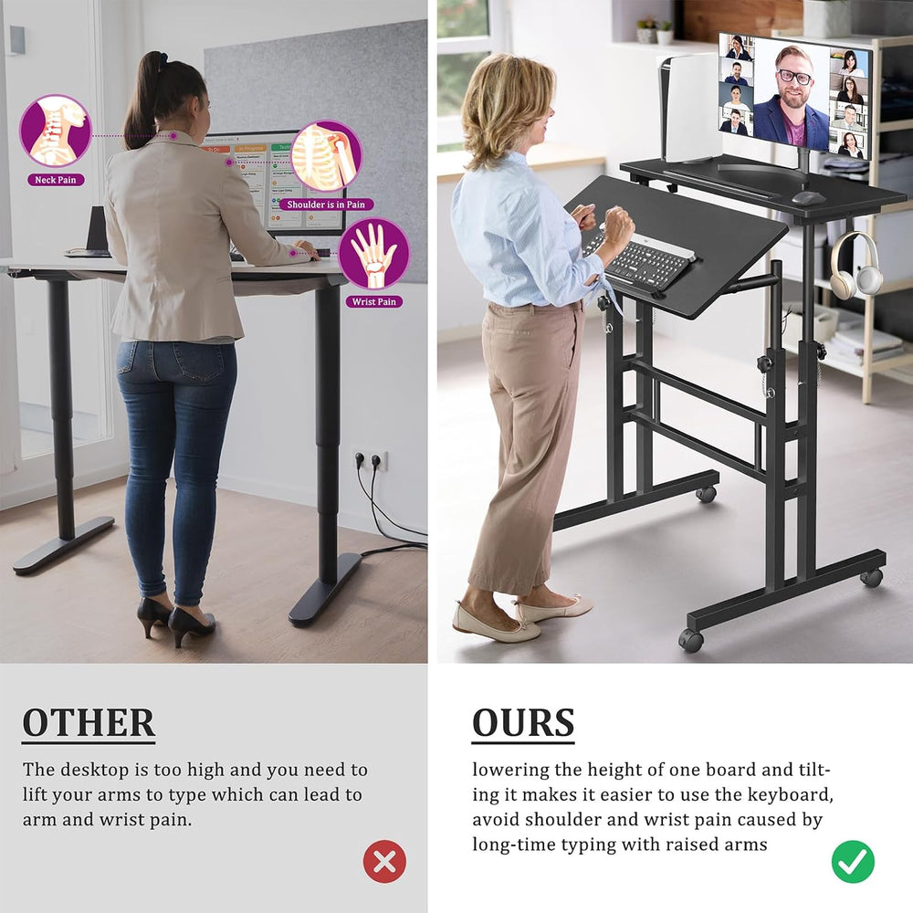 Enayplon Small Standing Desk with Wheels, Mobile Stand Up Desk, Portable Stan...