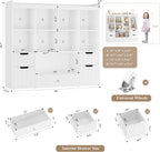 HORSTORS 48"W Kids Toy Storage Organizer, Large Toy Storage Chest with Removable Bins, 46"H Kids Bookshelf and Bookcase with Drawers for Boys and Girls, Modern Toy Box for Playroom, Classroom, White