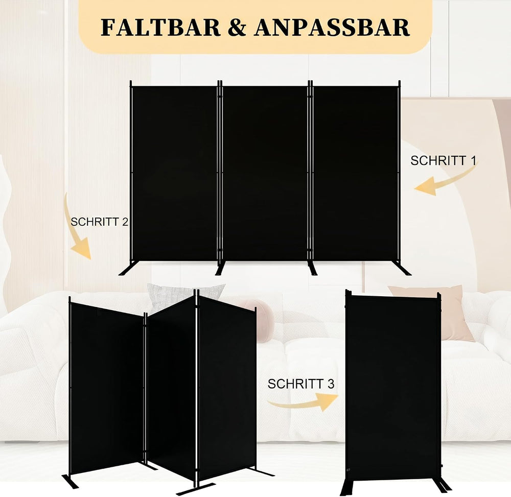 T&Jero 3-Panel Folding Room Divider, 6ft Tall Portable Privacy Screen Wal...