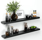 Homeforia Floating Black Shelf 60 inch, High End Solid Real Wood 60 inches Long Floating Shelves for Wall, Black Wooden 60inch Large Floating Shelves, Heavy Duty Bracket, 60 X 6.5 X 1.75 in, Set of 2
