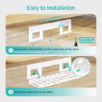Under Desk Cable Management Tray, 15.7 Inches Metal Cord Organizer Rack, Desk Tray for Power Strip, Cord, Wire, Easy Mounting Cable Management Under Table for Home Office, White