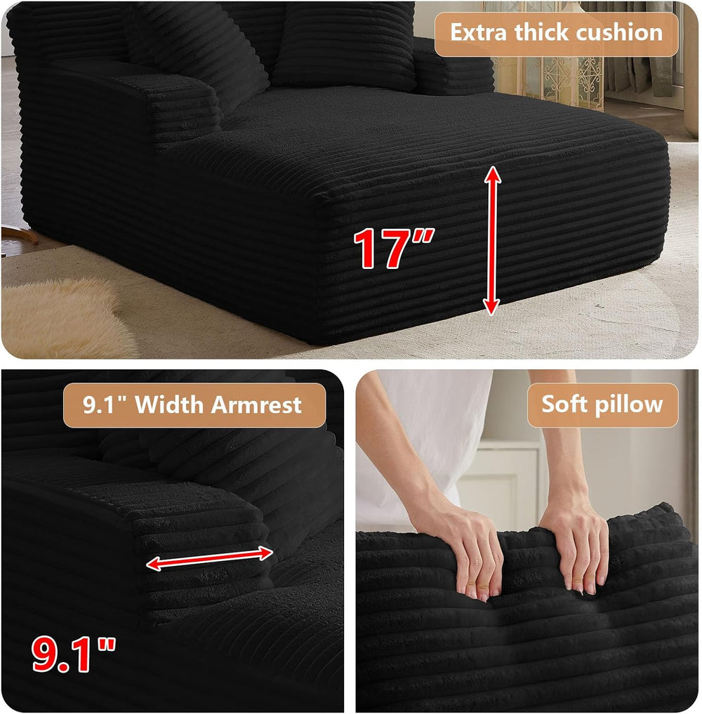 49.2" Oversized Chaise Lounge Chair Indoor,Corduroy Reading Chair with 3...