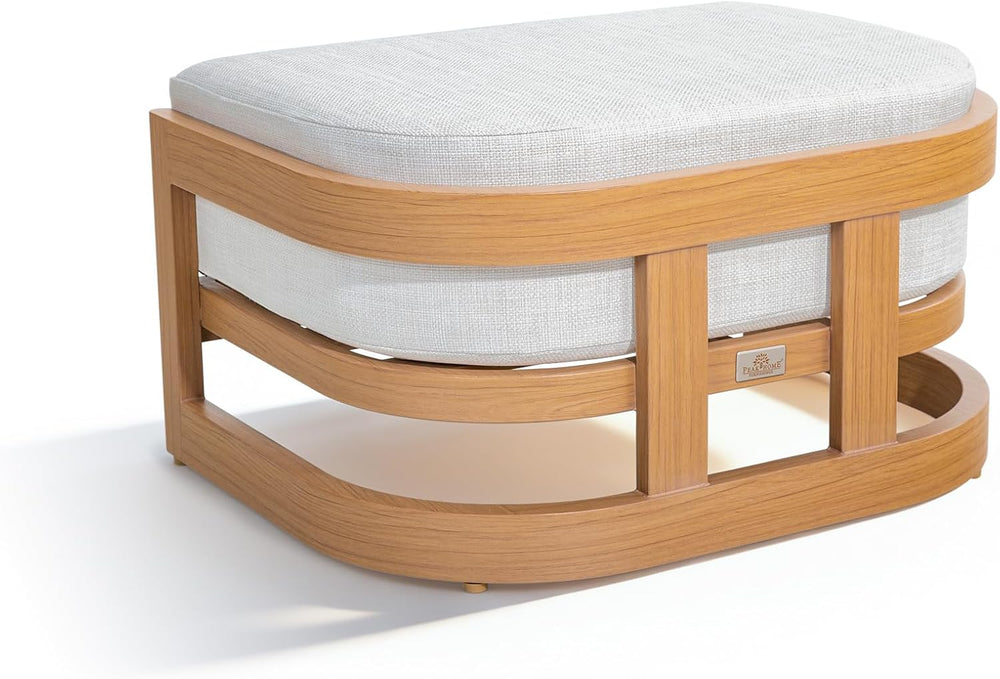 PEAK HOME FURNISHINGS Outdoor Patio Ottoman in Aluminum with Cushion, Teak Fi...