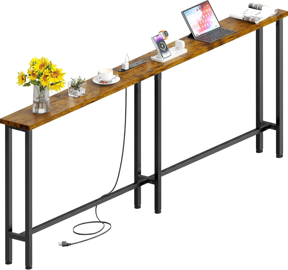 GRLEAF 63" Narrow Console Sofa Table with Built-in Power Strip (2 AC Out...