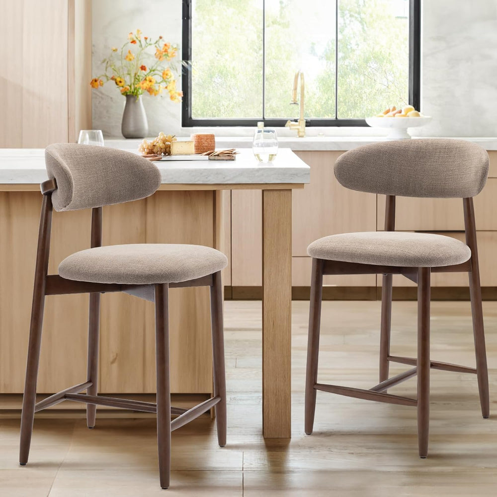 COLAMY Bar Stools Set of 2, Counter Height BarStools with Back, Mid Century M...