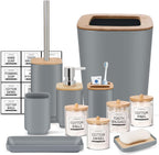 IMAVO Bathroom Accessories Set,Grey Bathroom Set,11 Pieces Bathroom Accessory Set,Trash Can for Bathroom Accessories Décor and Housewarming Gifts