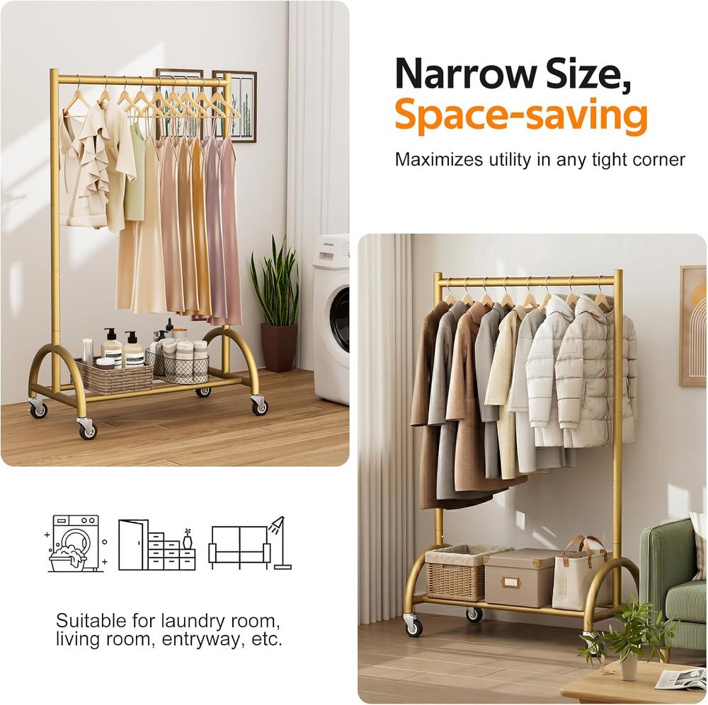 MISSLO Heavy Duty Clothing Rack with Wheels Rolling Clothes Racks for Hanging...