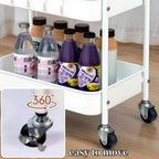 Under Desk Storage Cart 2 Tier Utility Rolling Cart with Wheels, Small Metal Mobile Trolley with Handle Two Tiered Utility Organizer Roller for Kitchen Office Bathroom Pantry Room, White