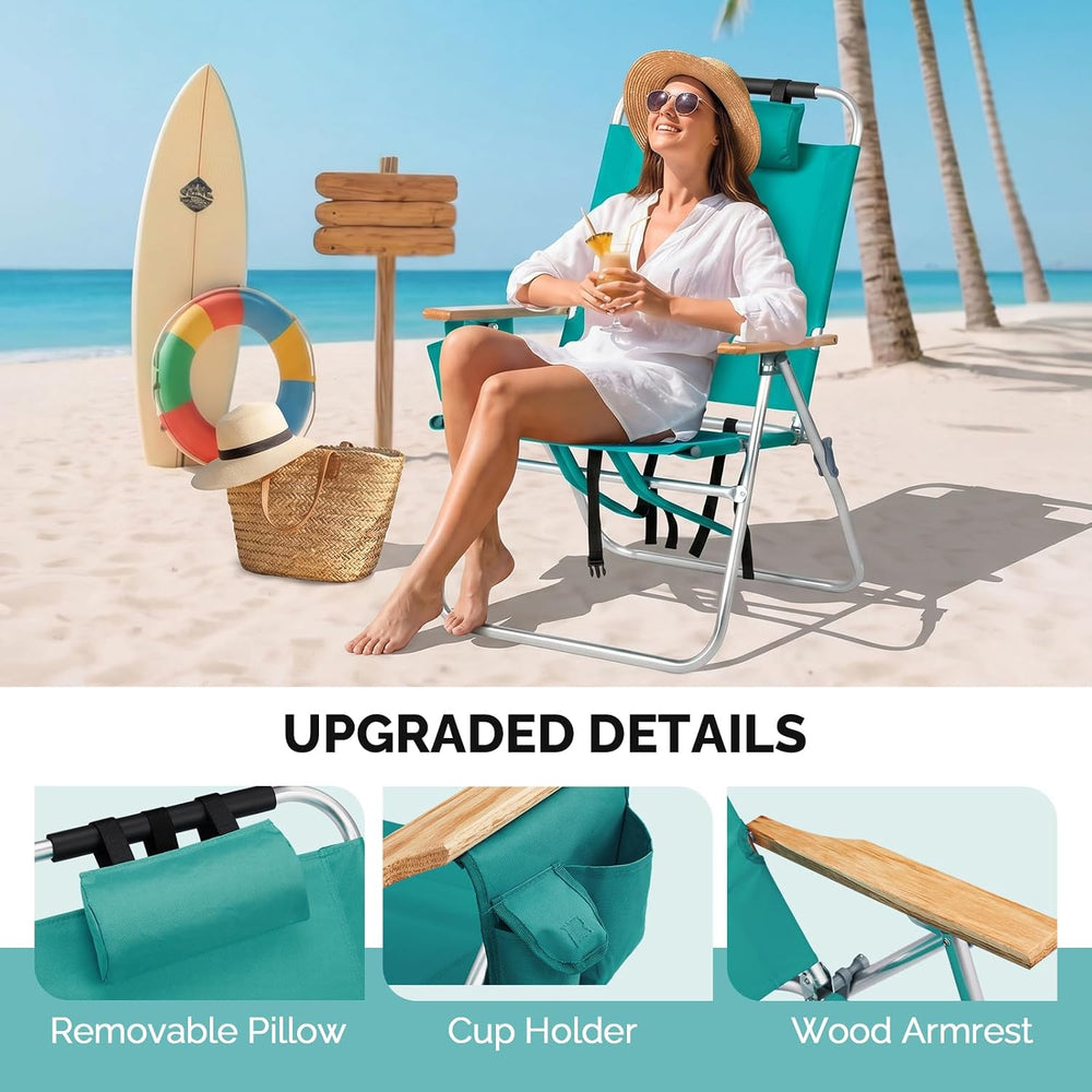 Bonnlo 17“ Lightweight High Backpack Beach Chair, 2 Pack Portable Tall Beach ...