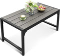 ODK Outdoor Coffee Table, Rectangle Weather-Resistant Patio Coffee Table for Garden, Balcony, Hot Tub, Poolside, Heavy-Duty Metal Frame, Grey