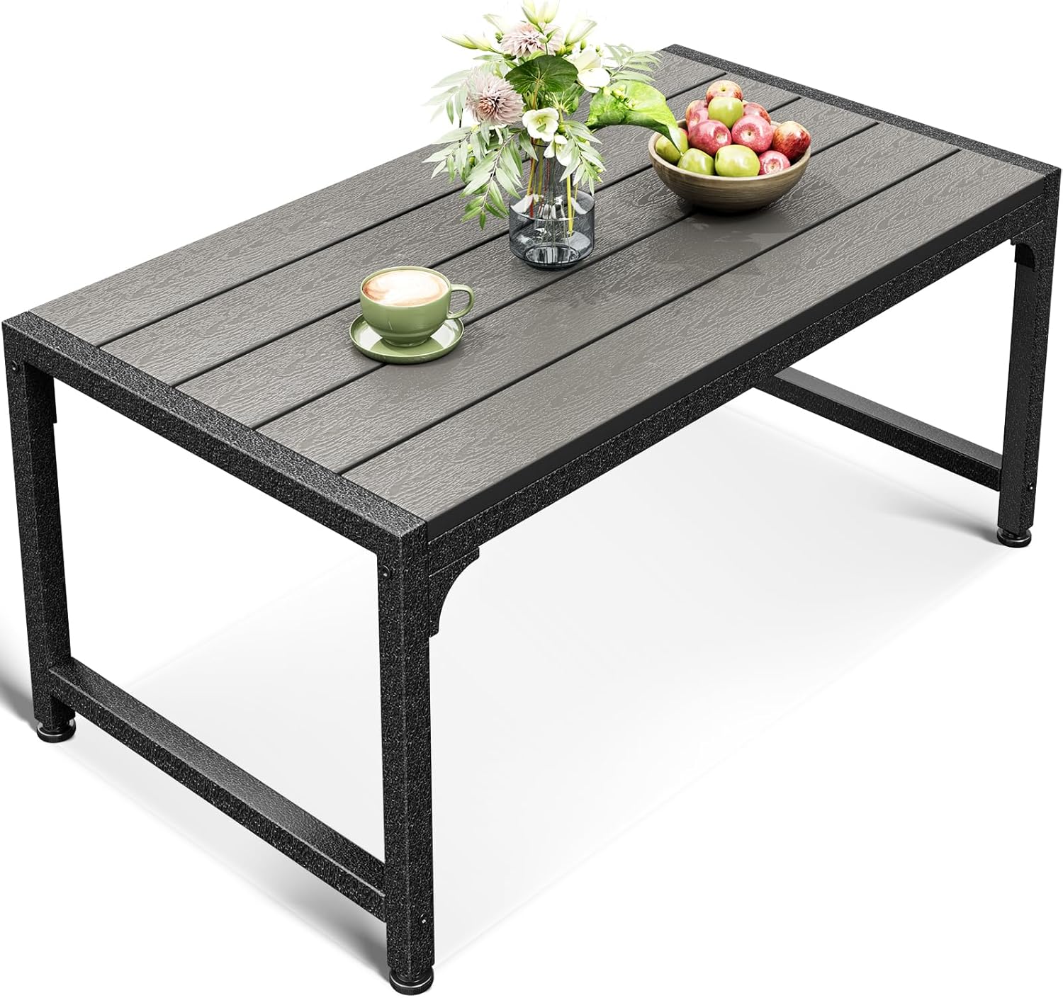 ODK Outdoor Coffee Table, Rectangle Weather-Resistant Patio Coffee Table for Garden, Balcony, Hot Tub, Poolside, Heavy-Duty Metal Frame, Grey
