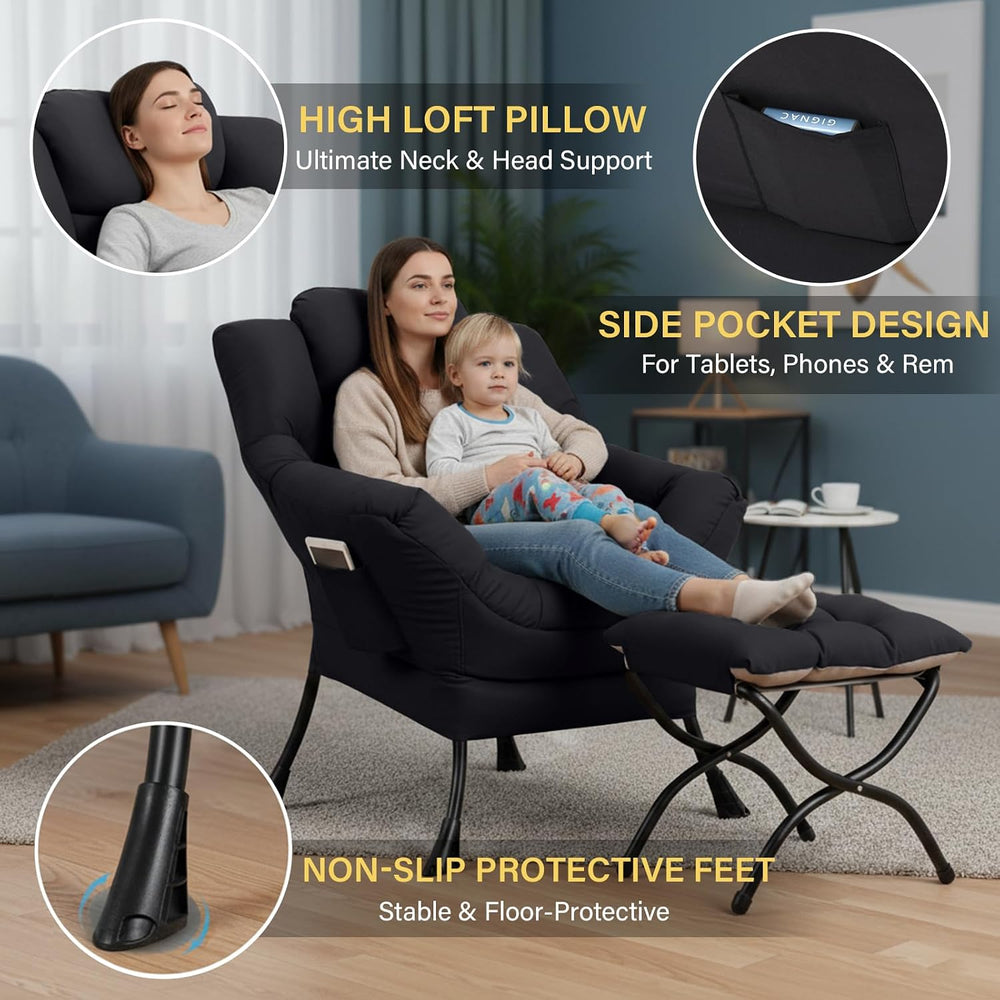 Lazy Chair with Ottoman,Comfy Accent Living Room Chair with Footrest Set
