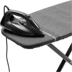 Brabantia Size D Ironing Board (53 x 18in) Heat Resistant Parking Zone, Black Frame, Non-Slip Feet, Suitable for Sit Down Ironing (Denim Black)