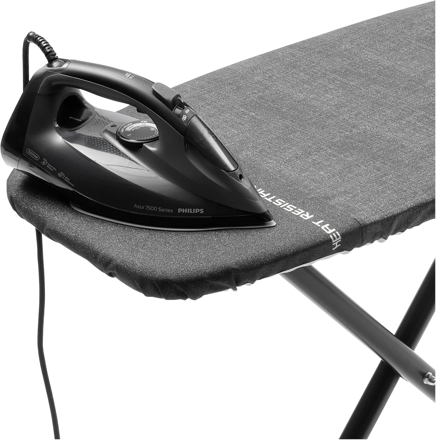 Brabantia Size D Ironing Board (53 x 18in) Heat Resistant Parking Zone, Black Frame, Non-Slip Feet, Suitable for Sit Down Ironing (Denim Black)