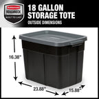 Rubbermaid 18 GAL 6 Pack Garage Storage Bins with Stackable Lid, Heavy Duty - Made in USA - Extreme Temperature Resistant, Durable Plastic Containers with Handles - Solid Black and Grey
