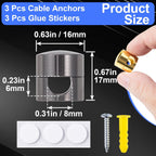 3 Sets Charger Holders for Cords, Gold/Silver/Antique Copper Adjustable Cable Anchor Holders, Adhesive Metal Cord Clips, Cable Management Wire Organizers for Desk, Office, Nightstand