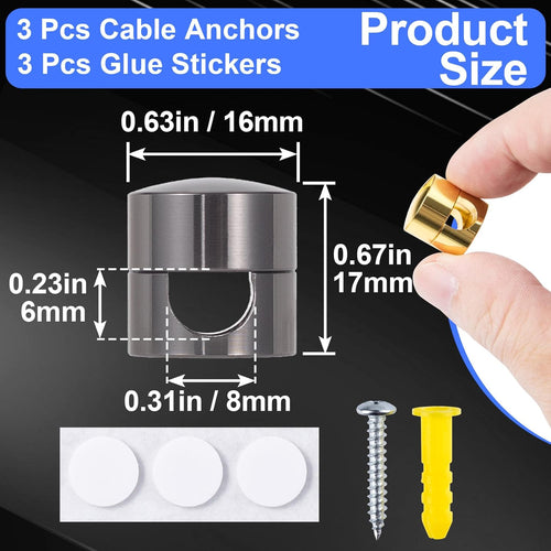 3 Sets Charger Holders for Cords, Gold/Silver/Antique Copper Adjustable Cable Anchor Holders, Adhesive Metal Cord Clips, Cable Management Wire Organizers for Desk, Office, Nightstand