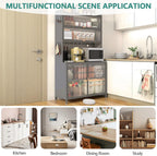 73'' Tall Kitchen Pantry Cabinet,Metal Pantry Cabinet with Adjustable Shelves,6-Tier Hutch Storage Cabinet with Microwave Stand, Anti-Tip Design Hutch for Kitchen, Dining Room, Living Room (Grey)