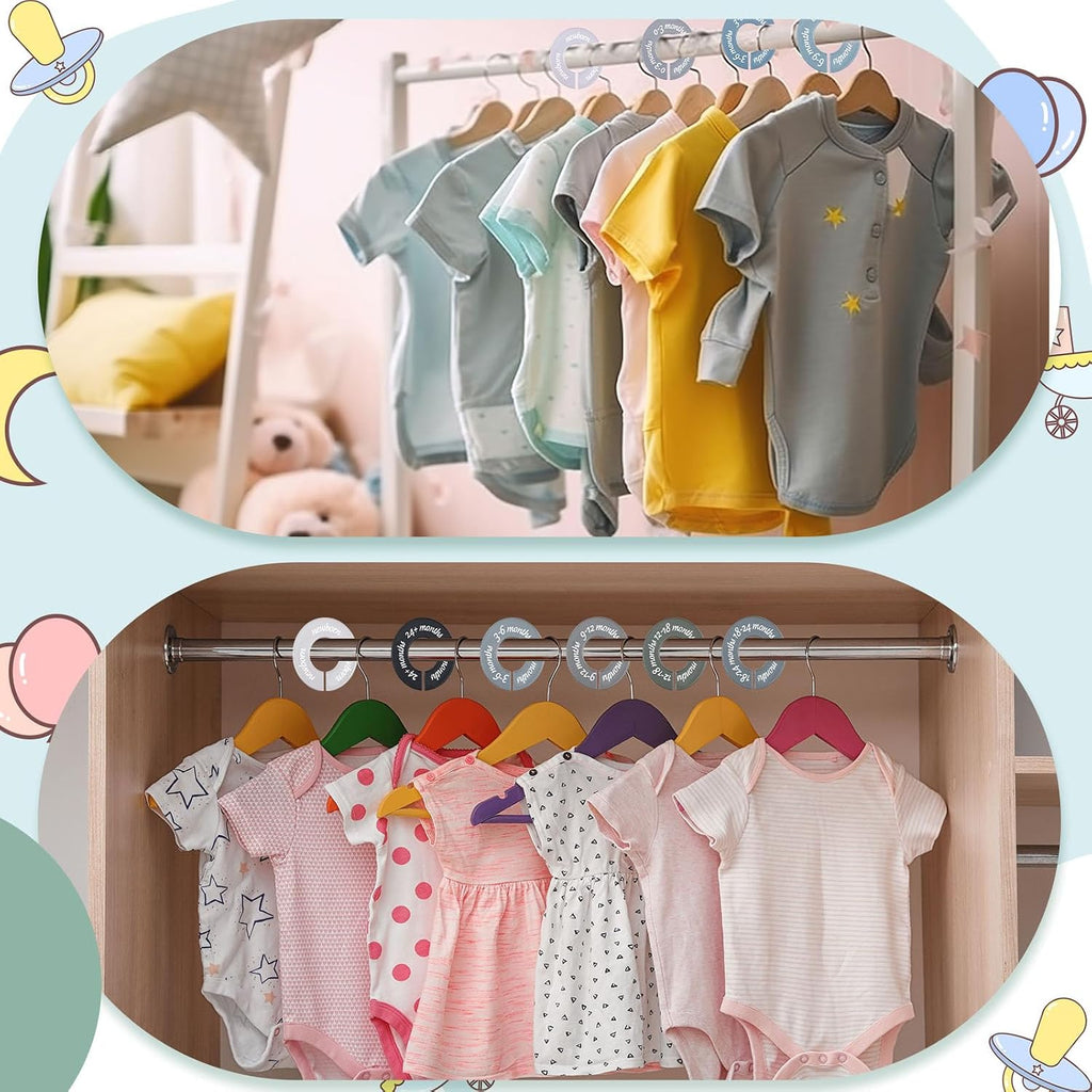 8 Pcs Baby Closet Dividers, Gifts for Moms, Unisex Baby Clothes Organizers, Clear Label Nursery Closet Organizer & Decor, Fits Most Rods(Modern,Cool Colors)