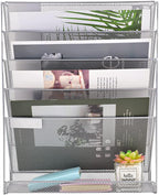 EASEPRES Desk File Organizer Mesh 6-Tier, Hanging Wall Mount Document Organization Stand, Desktop Vertical Mail Paper Folder Holder Rack with Bottom Tray for Office Home Cubicle Countertop, Silver