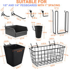 Pegboard Basket Organizers, Peg Board Large Baskets Hooks Bins Cups Tool Organizer 42 Pack Set, Wall Storage Display Hanging Accessories for Craft Office Stadio Shed Garage Organization (Black)
