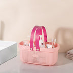 JiatuA Plastic Storage Basket with Handle Portable Shower Caddy Tote Organizer Basket Bin for Bathroom Kitchen Dorm Room Bedroom, Light Pink