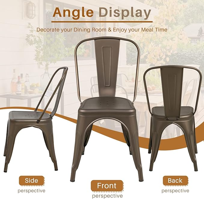 Furmax Metal Dining Chair Indoor Outdoor Use Stackable Classic Trattoria Chai...