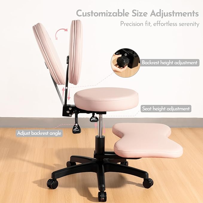 BUBHA Ergonomic Criss Cross Chair, Meditation Chair with Reclining Backrest & Adjustable Height, Cross Legged Office Chair with Wheels, Wide Kneeling Chair Leg Rest,ADHD Desk & Yoga Seat (Grey)