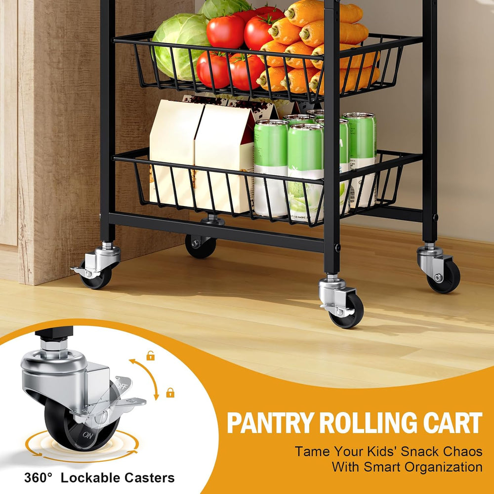 TOOLF 5 Tier Kitchen Storage Cart, Metal Utility Rolling Snack Cart | Wooden ...