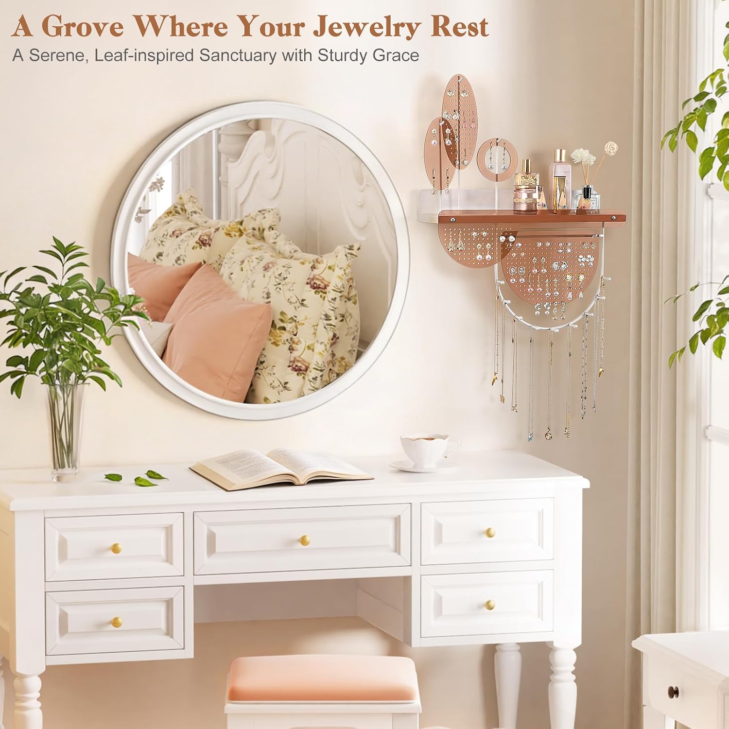 Keebofly Wall Mounted Hanging Jewelry Organizer - Acrylic Earring Organizer with Shelf for 444 Earrings, Sturdy Jewelry Tower for Earring, Stud, Necklace, Bracelet, Ideal Gifts for Women & Girls