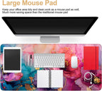 Large Mouse Pad, Floral Ink Desk Mat, Extended Gaming Mouse Pad with Non-Slip Rubber Base, Thick 3mm Smooth Surface Keyboard Mat for Office & Home，35.5 x 15.8 in